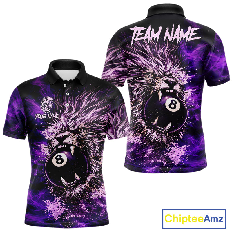 Purple Smokes Lion Paint Pool 8 Ball Men Billiard Polo & 1/4-Zip Shirt Custom Billiard Team Attire NYN2626