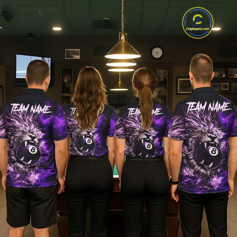 Purple Smokes Lion Paint Pool 8 Ball Men Billiard Polo & 1/4-Zip Shirt Custom Billiard Team Attire NYN2626