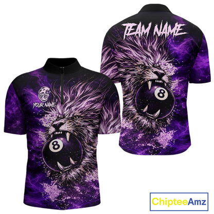Purple Smokes Lion Paint Pool 8 Ball Men Billiard Polo & 1/4-Zip Shirt Custom Billiard Team Attire NYN2626