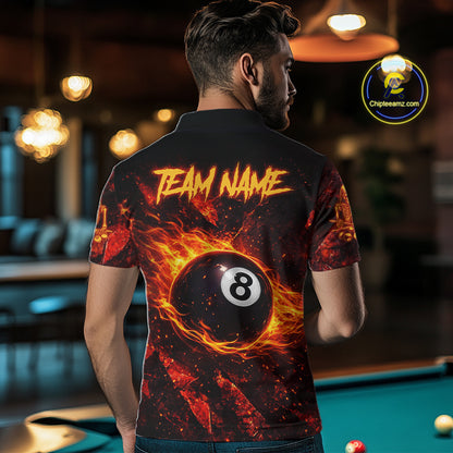 Cracked Soil Skull Red Flames Pool 8 Ball Men Billiard Polo & 1/4-Zip Shirt Custom Billiard Attire NYN2627