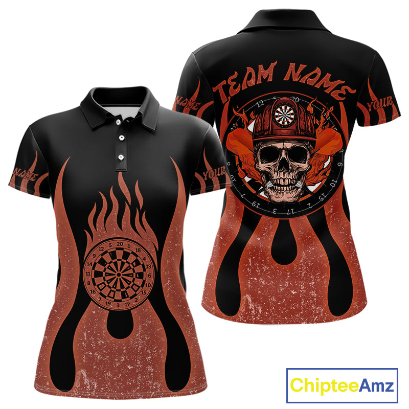 Skull Firefighter Orange-Black Custom Flame Dart Shirt For Women, Dart Team Jerseys NYN0229