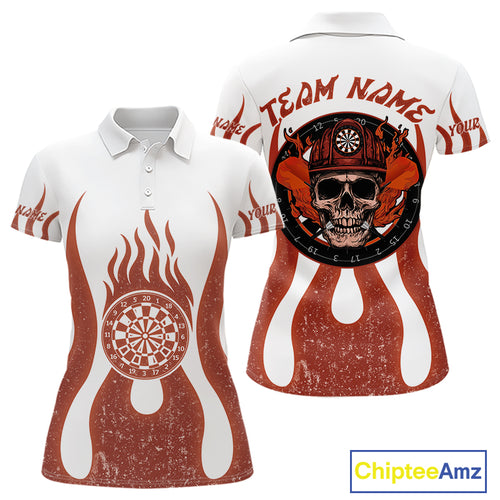 Skull Firefighter Orange-White Custom Flame Dart Shirt For Women, Dart Team Jerseys NYN0230