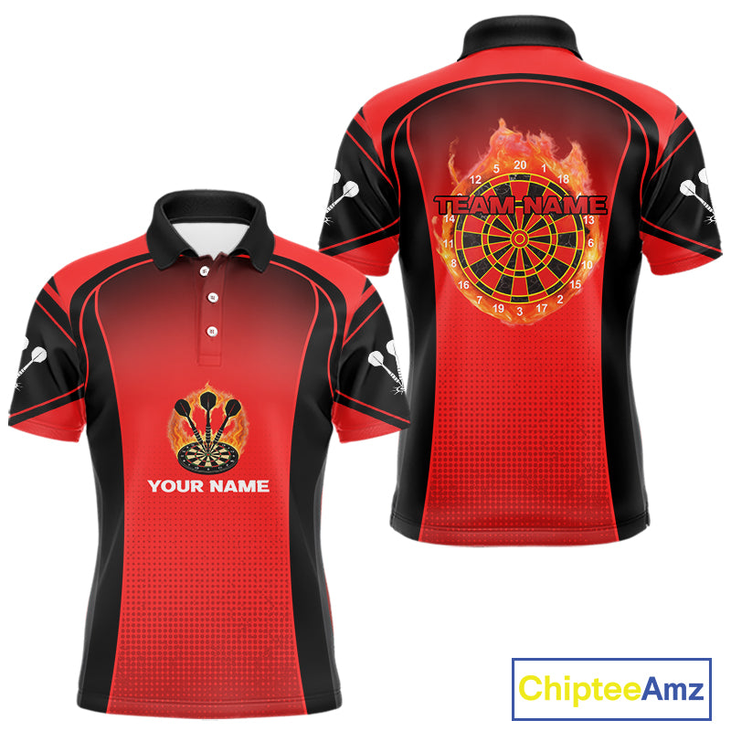 Red Flaming & Smoke Dartboard Men's Darts Shirt - Custom Name For Darts Jersey NYN0428