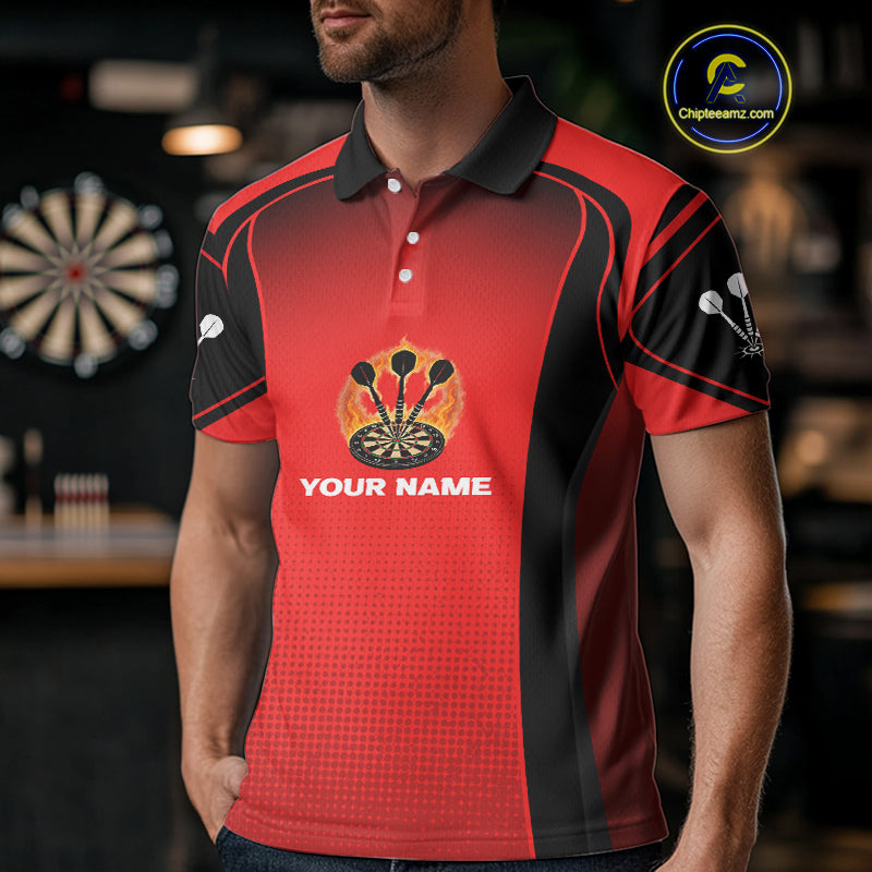 Red Flaming & Smoke Dartboard Men's Darts Shirt - Custom Name For Darts Jersey NYN0428