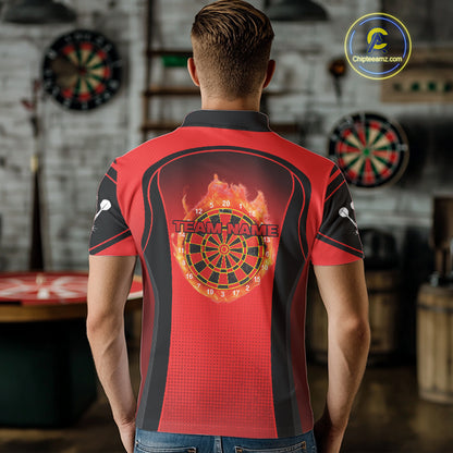 Red Flaming & Smoke Dartboard Men's Darts Shirt - Custom Name For Darts Jersey NYN0428