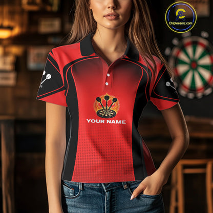 Red Flaming & Smoke Dartboard Women's Darts Shirt - Custom Name For Darts Jersey NYN0428