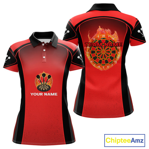 Red Flaming & Smoke Dartboard Women's Darts Shirt - Custom Name For Darts Jersey NYN0428