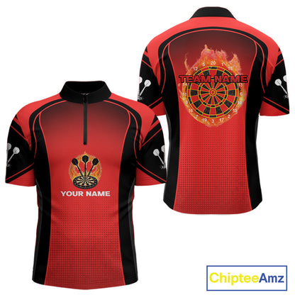 Red Flaming & Smoke Dartboard Men's Darts Shirt - Custom Name For Darts Jersey NYN0428