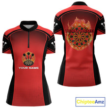 Load image into Gallery viewer, Red Flaming &amp; Smoke Dartboard Women&#39;s Darts Shirt - Custom Name For Darts Jersey NYN0428