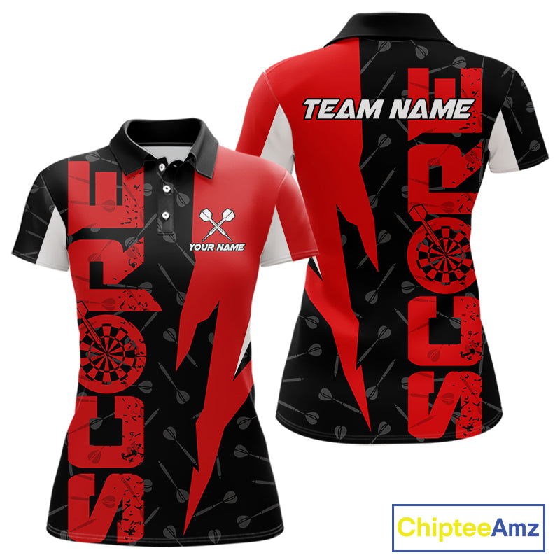 Red Score Dartboard Grunge Darts Shirt For Women - Custom Name & Team Jersey NYN0612