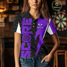 Load image into Gallery viewer, Purple Score Dartboard Grunge Darts Shirt For Women - Custom Name &amp; Team Jersey NYN0613