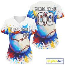 Load image into Gallery viewer, Custom Splashed Color Baseball Ball Jersey For Women Personalized Youth Baseball Shirt NYN0906