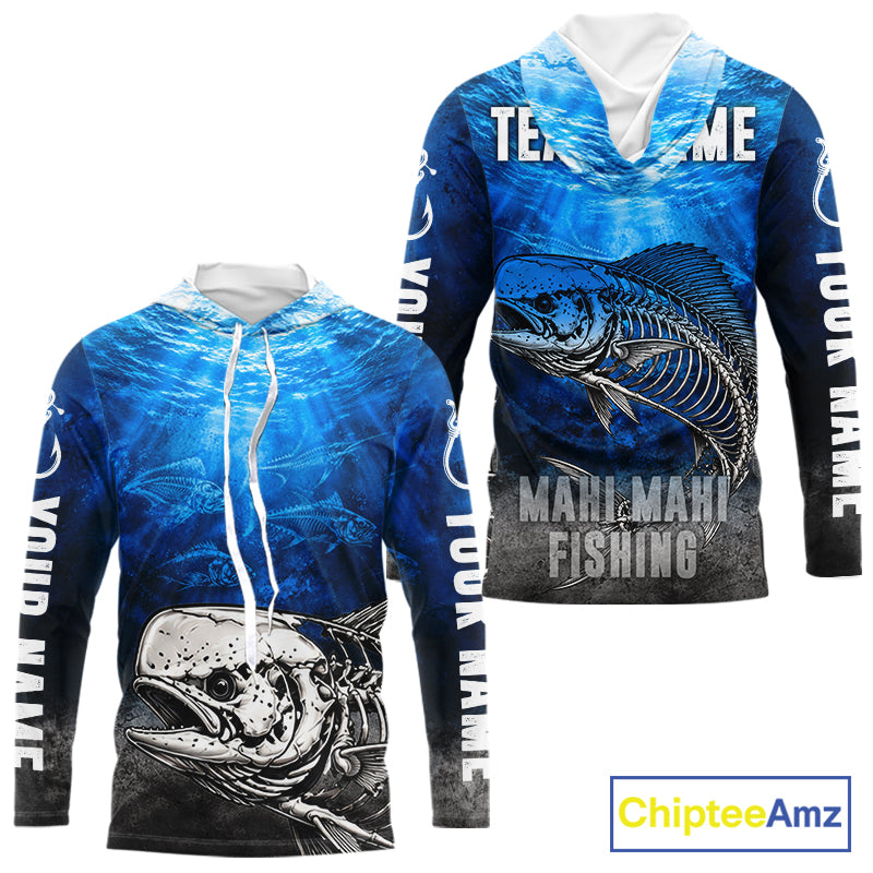 Personalized Skeleton Mahi Mahi Fishing Tournament Shirt Custom Name Fishing Jersey Fisherman Gift NYN4713