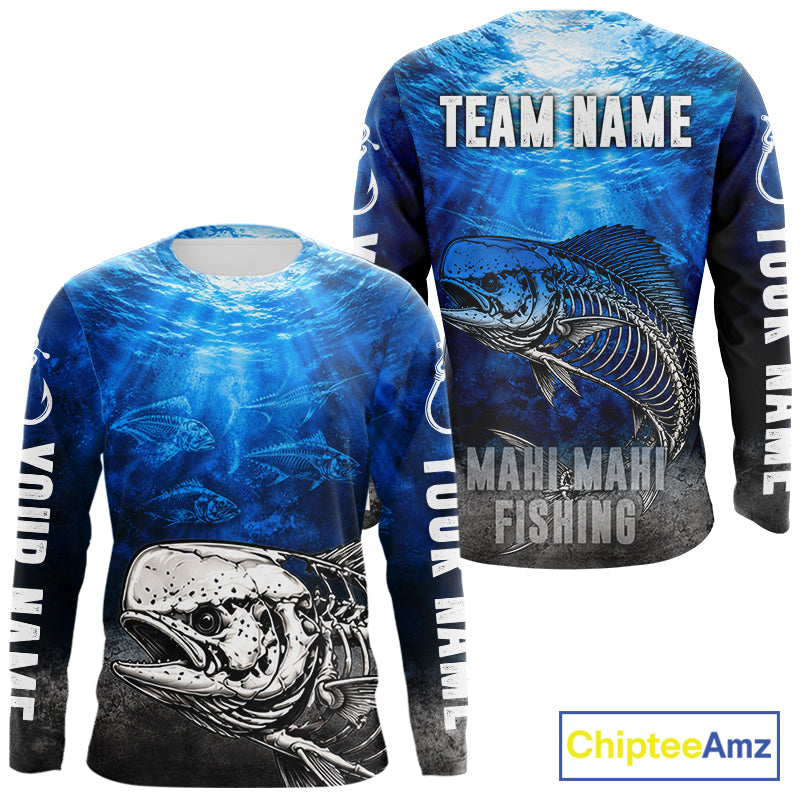 Personalized Skeleton Mahi Mahi Fishing Tournament Shirt Custom Name Fishing Jersey Fisherman Gift NYN4713