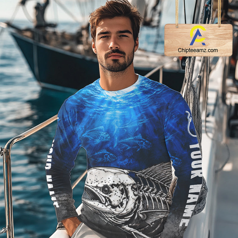 Personalized Skeleton Mahi Mahi Fishing Tournament Shirt Custom Name Fishing Jersey Fisherman Gift NYN4713
