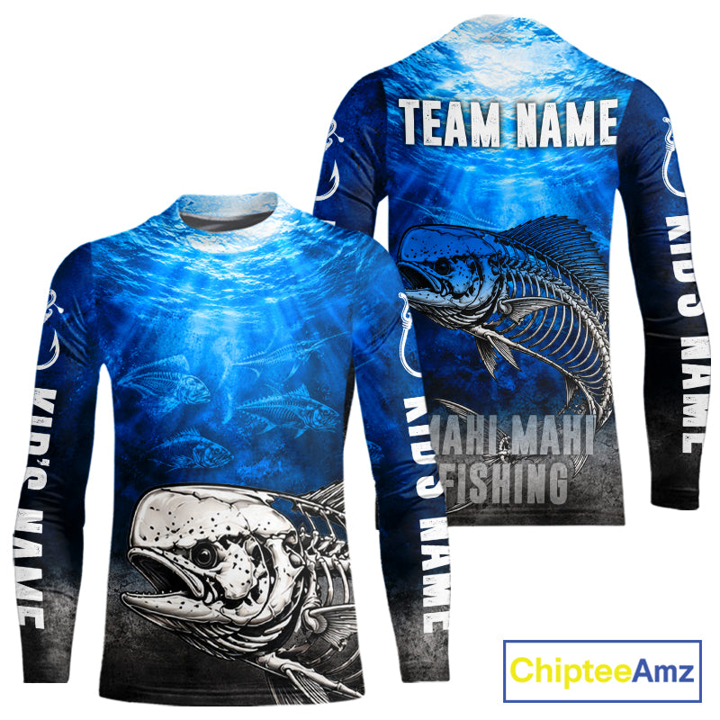 Personalized Skeleton Mahi Mahi Fishing Tournament Shirt Custom Name Fishing Jersey Fisherman Gift NYN4713