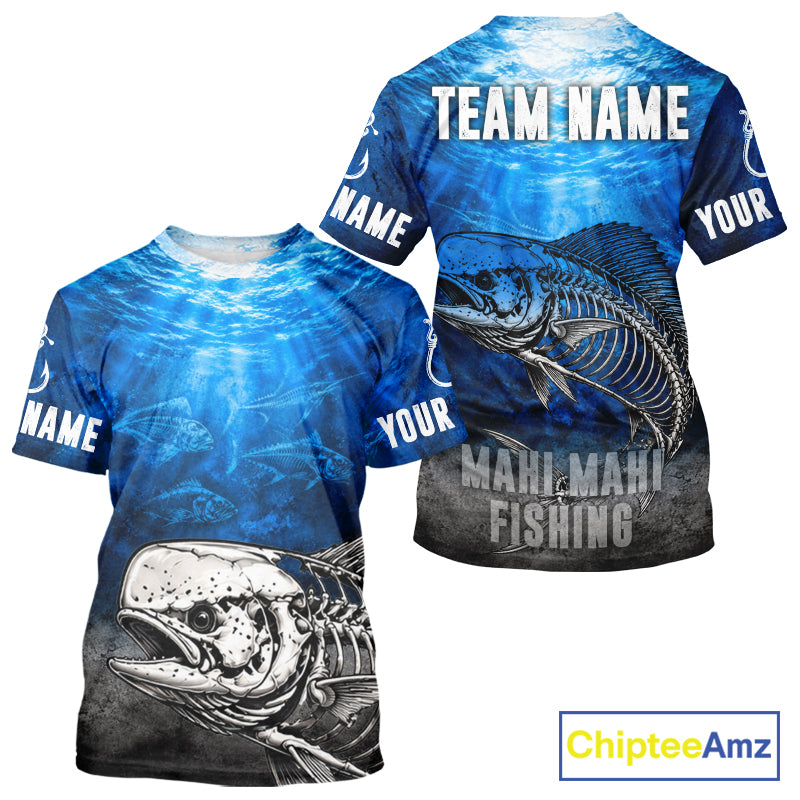 Personalized Skeleton Mahi Mahi Fishing Tournament Shirt Custom Name Fishing Jersey Fisherman Gift NYN4713