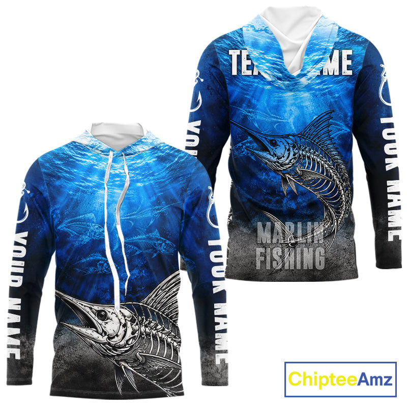 Personalized Skeleton Marlin Fishing Tournament Shirt Custom Name Fishing Jersey Fisherman Gift NYN4714