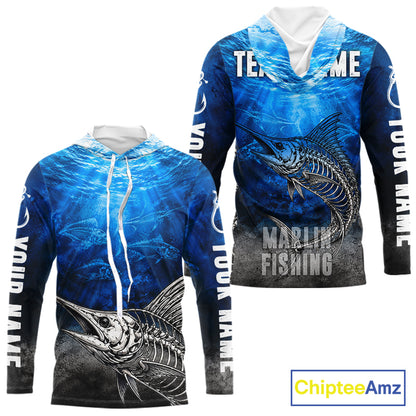 Personalized Skeleton Marlin Fishing Tournament Shirt Custom Name Fishing Jersey Fisherman Gift NYN4714
