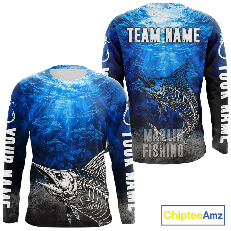 Personalized Skeleton Marlin Fishing Tournament Shirt Custom Name Fishing Jersey Fisherman Gift NYN4714