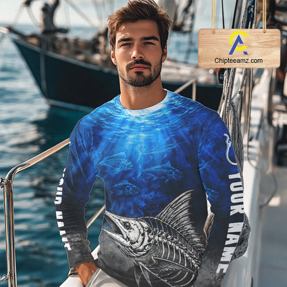 Personalized Skeleton Marlin Fishing Tournament Shirt Custom Name Fishing Jersey Fisherman Gift NYN4714