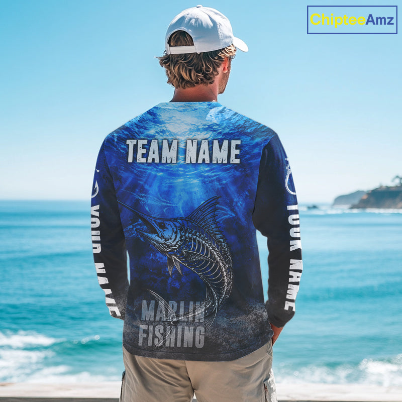 Personalized Skeleton Marlin Fishing Tournament Shirt Custom Name Fishing Jersey Fisherman Gift NYN4714