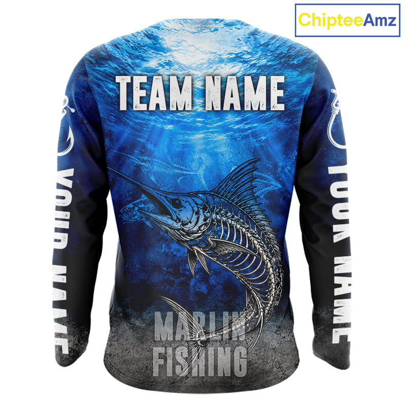Personalized Skeleton Marlin Fishing Tournament Shirt Custom Name Fishing Jersey Fisherman Gift NYN4714