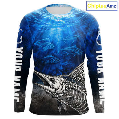 Personalized Skeleton Marlin Fishing Tournament Shirt Custom Name Fishing Jersey Fisherman Gift NYN4714