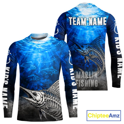 Personalized Skeleton Marlin Fishing Tournament Shirt Custom Name Fishing Jersey Fisherman Gift NYN4714
