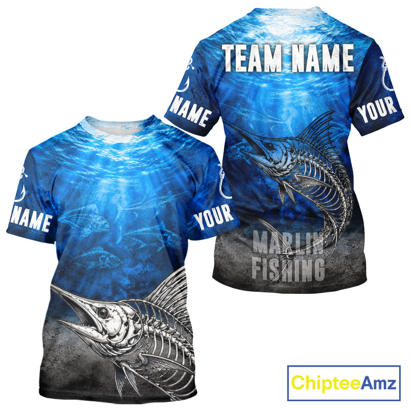 Personalized Skeleton Marlin Fishing Tournament Shirt Custom Name Fishing Jersey Fisherman Gift NYN4714