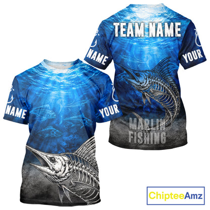 Personalized Skeleton Marlin Fishing Tournament Shirt Custom Name Fishing Jersey Fisherman Gift NYN4714