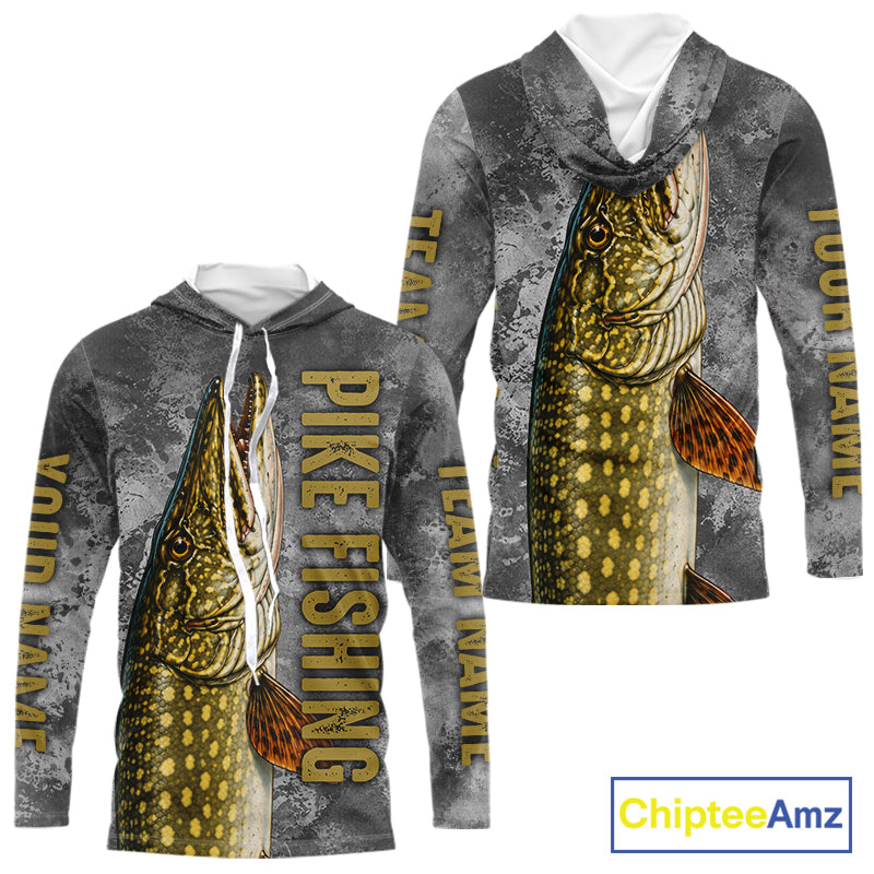 Custom Pike Fishing Tournament Shirt Vintage Fishing Jersey Custom Name Pike Fishing Long Sleeve Apparel NYN4721