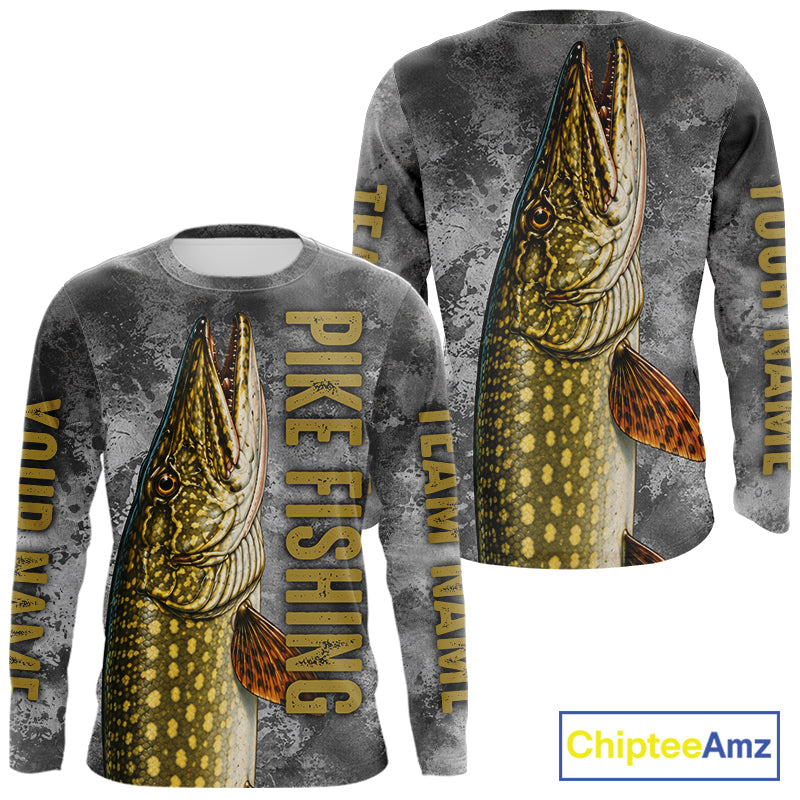 Custom Pike Fishing Tournament Shirt Vintage Fishing Jersey Custom Name Pike Fishing Long Sleeve Apparel NYN4721