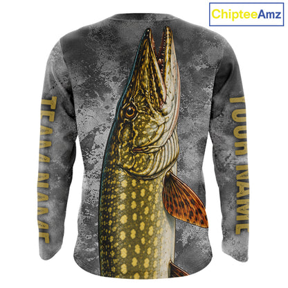 Custom Pike Fishing Tournament Shirt Vintage Fishing Jersey Custom Name Pike Fishing Long Sleeve Apparel NYN4721