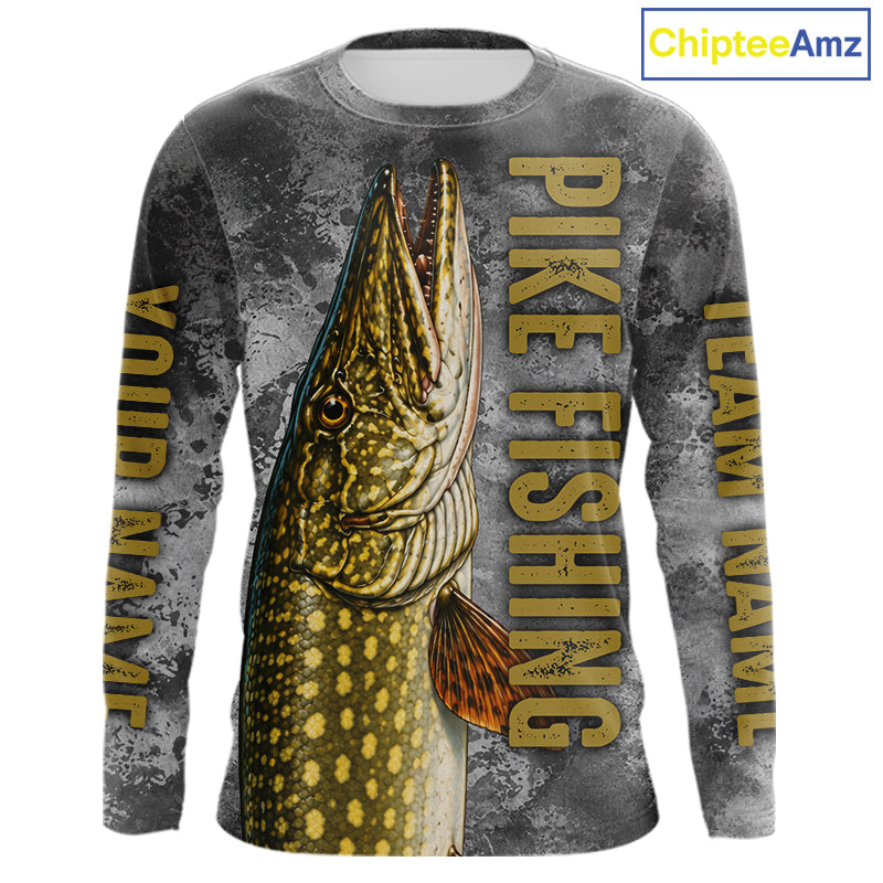 Custom Pike Fishing Tournament Shirt Vintage Fishing Jersey Custom Name Pike Fishing Long Sleeve Apparel NYN4721