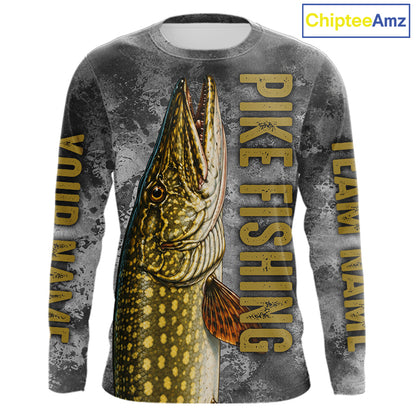 Custom Pike Fishing Tournament Shirt Vintage Fishing Jersey Custom Name Pike Fishing Long Sleeve Apparel NYN4721