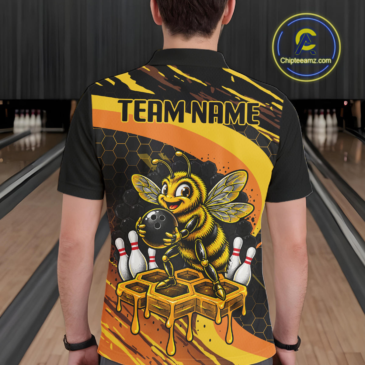 Personalized Honey Bee Bowling Polo 1/4-Zip For Men Custom Funny Bee Bowling Tournament Jersey NYN4725