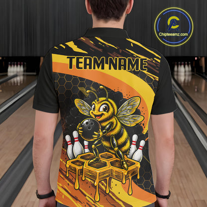 Personalized Honey Bee Bowling Polo 1/4-Zip For Men Custom Funny Bee Bowling Tournament Jersey NYN4725