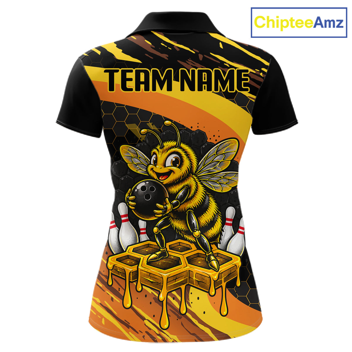 Personalized Honey Bee Bowling Polo 1/4-Zip For Women Custom Funny Bee Bowling Tournament Jersey NYN4725