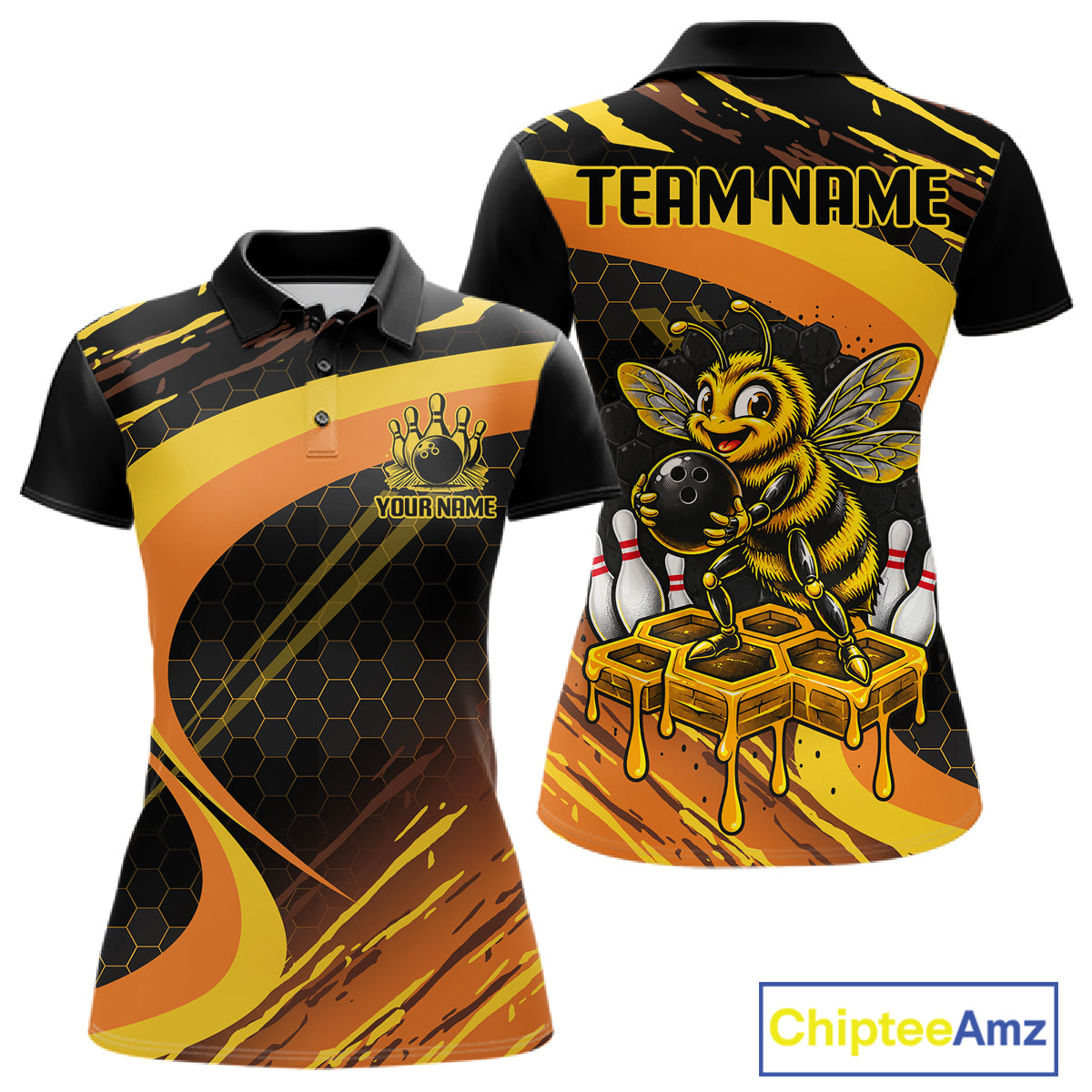 Personalized Honey Bee Bowling Polo 1/4-Zip For Women Custom Funny Bee Bowling Tournament Jersey NYN4725