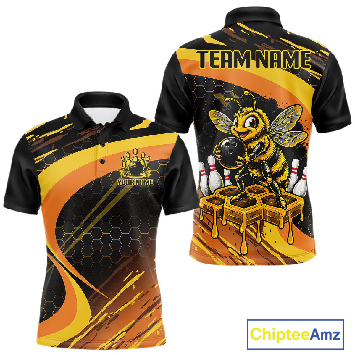 Personalized Honey Bee Bowling Polo 1/4-Zip For Men Custom Funny Bee Bowling Tournament Jersey NYN4725