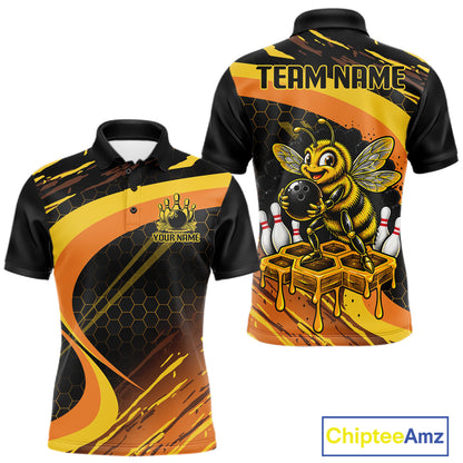 Personalized Honey Bee Bowling Polo 1/4-Zip For Men Custom Funny Bee Bowling Tournament Jersey NYN4725