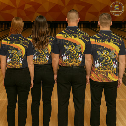 Personalized Honey Bee Bowling Polo 1/4-Zip For Men Custom Funny Bee Bowling Tournament Jersey NYN4725