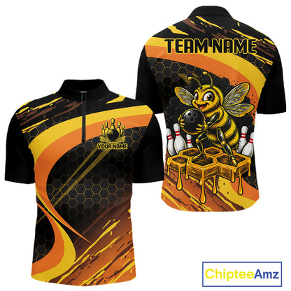 Personalized Honey Bee Bowling Polo 1/4-Zip For Men Custom Funny Bee Bowling Tournament Jersey NYN4725