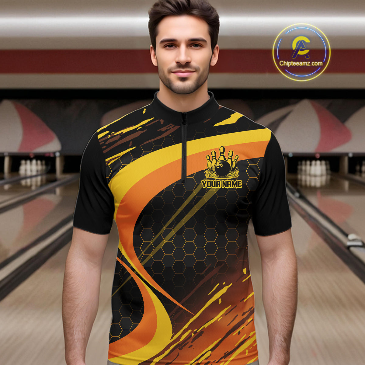 Personalized Honey Bee Bowling Polo 1/4-Zip For Men Custom Funny Bee Bowling Tournament Jersey NYN4725