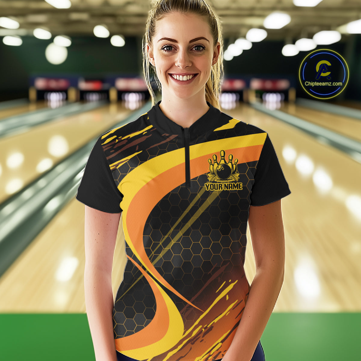 Personalized Honey Bee Bowling Polo 1/4-Zip For Women Custom Funny Bee Bowling Tournament Jersey NYN4725