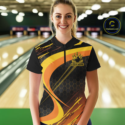 Personalized Honey Bee Bowling Polo 1/4-Zip For Women Custom Funny Bee Bowling Tournament Jersey NYN4725