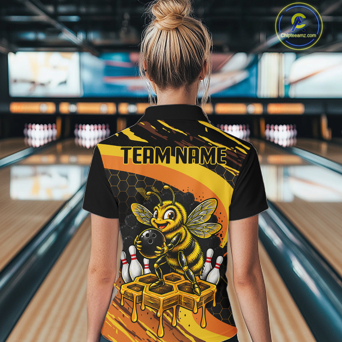 Personalized Honey Bee Bowling Polo 1/4-Zip For Women Custom Funny Bee Bowling Tournament Jersey NYN4725