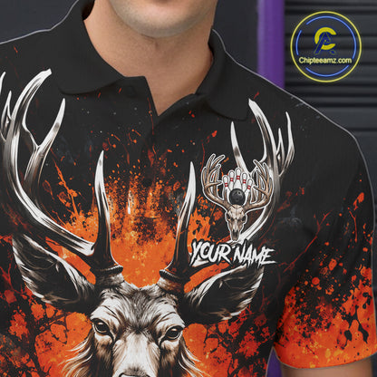 Orange Splatter Bowling Shirt For Men Deer Bowling Jersey Personalized Name Bowling Tournament Shirt NYN4726