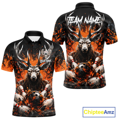 Orange Splatter Bowling Shirt For Men Deer Bowling Jersey Personalized Name Bowling Tournament Shirt NYN4726